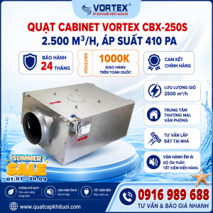 Quạt cabinet Vortex CBX-250 | 2.500 m³/h, áp suất 410 Pa
