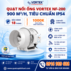 Quạt hút bếp Vortex NF-200 – Lưu lượng 900 m³/h, tiêu chuẩn IP54